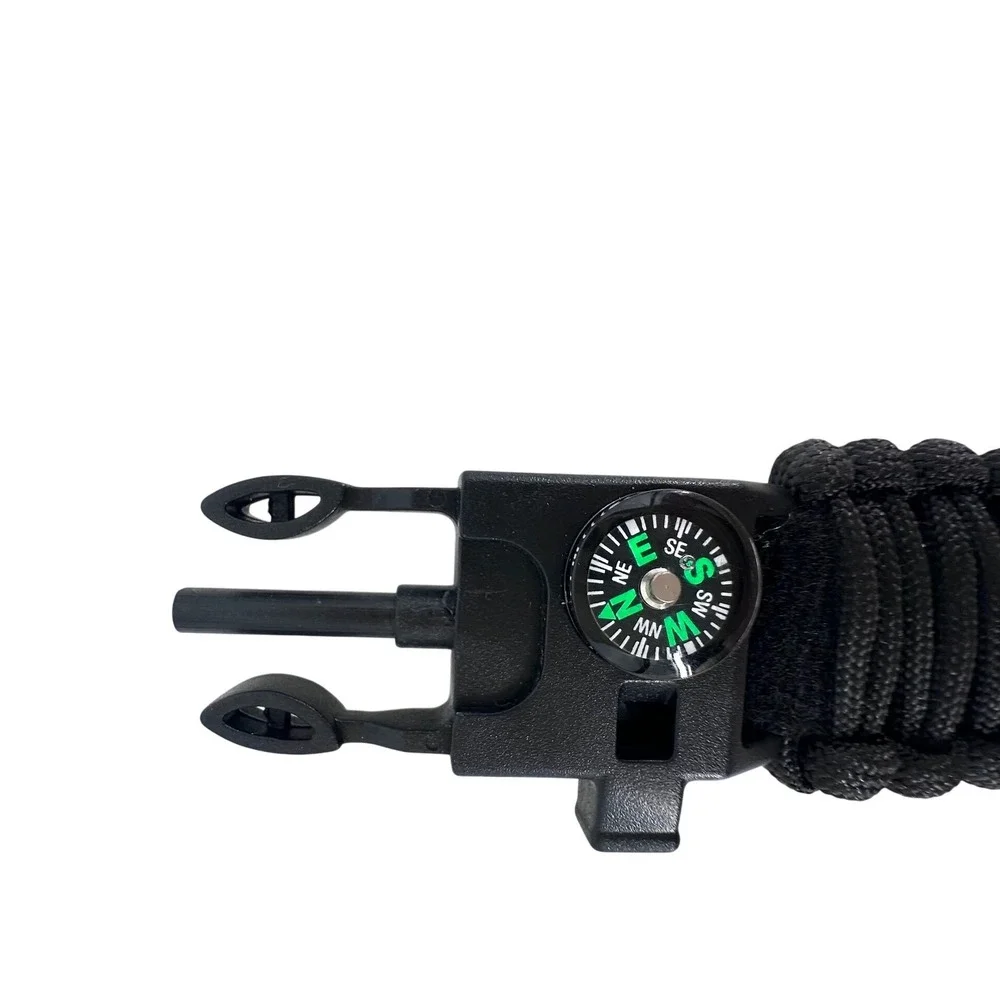 Survival Tactical Watch Mens Paracord Compass Whistle Serrated Tool Black